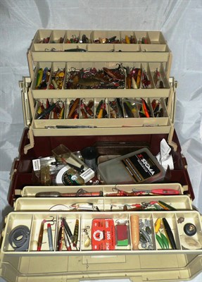 Lot 135 - A Cantilever Tackle Box Containing a Collection of Lures, including Devons, spinners, spoons etc