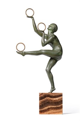 Lot 536 - Demetre H Chiparus (Romanian, 1888-1950):  "Equilibrium " A Green Patinated Bronze Figure, modelled