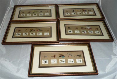 Lot 155 - Five Framed Displays of South African Stamps with Matching Fishing Flies, each 19cm by 23.5cm