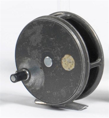 Lot 159 - A Hardy 3 3/8-Inch Alloy 'Perfect' Fly Reel, with slim black handle, alloy foot, post war grey...