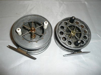 Lot 178 - Two Allcock's Alloy 'Aerial' Centrepin Reels:- 4 1/4-Inch 'Popular' with solid drum,...