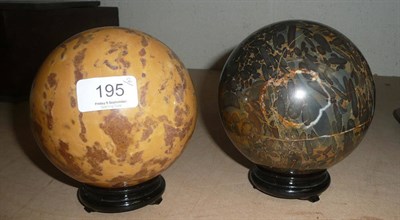 Lot 195 - A Pair of Large Turned Marble Decorative Spheres, one grey/brown composite, the other a...