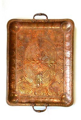 Lot 547 - An Arts & Crafts Copper Tray, by John Pearson, the centre decorated with stylised foliage, within a