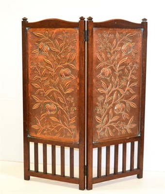 Lot 548 - A Keswick School of Industrial Arts Two-Fold Copper and Walnut Fire Screen, both panels...