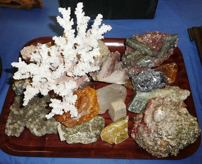 Lot 279 - A Small Collection of Minerals, including amber, quartz, iron pyrites, coral etc