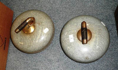 Lot 8 - A Pair of Scottish Granite Curling Stones, with brass and wood handles, each monogrammed with a 'G'