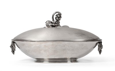 Lot 556 - A Danish Silver Grape Pattern Oval Serving Dish with Cover, designed by Georg Jensen in 1921, 408B