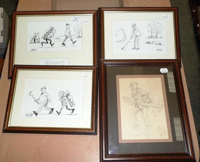 Lot 19 - Three Original Golfing Sketches by Thelwell, pen and ink studies, one with a caption written in...