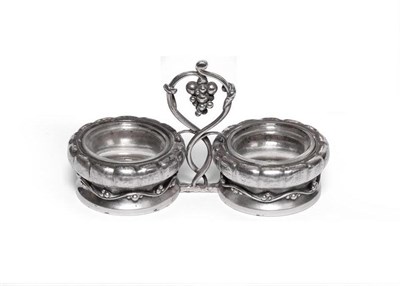 Lot 558 - A Danish Silver Grape Pattern Double Salt Cellar, designed by Georg Jensen, 561, with clear...