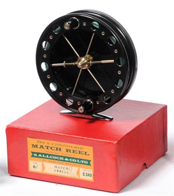 Lot 70 - An Allcocks 4 1/2inch Alloy Match Aerial Reel, with black enamelled finish, six spoked drum,...