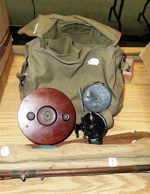 Lot 73 - A Canvas Tackle Bag, containing a 3 1/4inch alloy Hardy 'Perfect' fly reel, with slim ivorine...