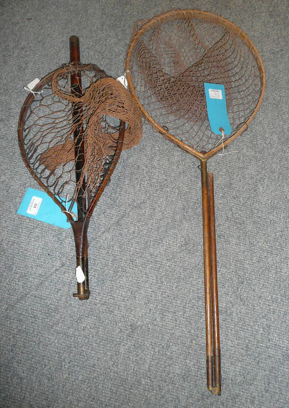 Lot 84 - Two Folding Wooden Landing Nets, both with brass fittings