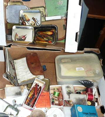 Lot 125 - A Collection of Flies, Lures and Fly Making Materials, including fly tins, leather fly wallet,...