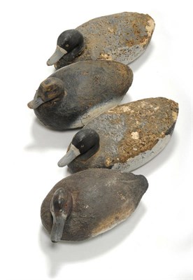 Lot 325 - Four Carved Wood, Cork and Metal Weighted Decoy Ducks, the largest 39cm