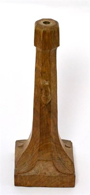 Lot 612 - A Robert  "Mouseman " Thompson Oak Table Lamp, circa 1960, octagonal column on a square base,...