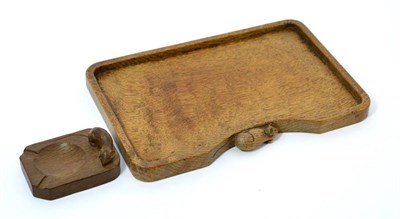 Lot 617 - A Robert  "Mouseman " Thompson Oak Shaped Rectangular Tray, with raised sides, with carved...