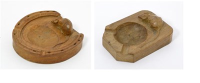 Lot 618 - A Robert  "Mouseman " Thompson Oak Horseshoe Ashtray, with carved mouse signature, 12cm; and A...