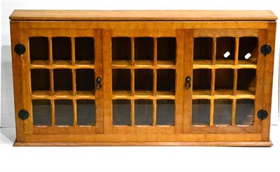 Lot 626 - A Sid Pollard of Thirsk Glazed Oak Wall Display Cabinet, with two doors and a fixed central...