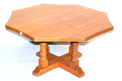 Lot 630 - A Lyndon  "Cat and Mouseman " Hammell Oak Octagonal Coffee Table, on four turned supports joined by