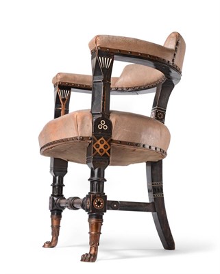 Lot 635 - An Aesthetic Movement Ivory Inlaid Ebonised Horseshoe-Backed Chair, circa 1880, with front...