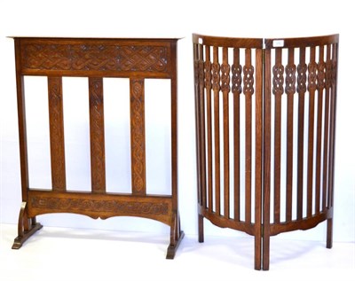 Lot 639 - An Arts & Crafts Carved Oak Fire Screen, with three open slats, on sledge feet, unmarked, 69cm...