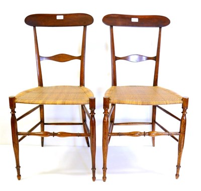 Lot 656 - A Pair of Giovanni Battista Ravenna Campanino Chairs, stained beechwood frame with woven cane...