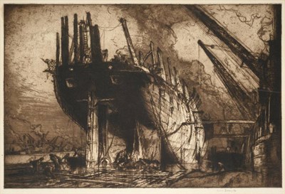 Lot 660 - Sir Frank William Brangwyn RA, RWS, RE (1867-1956)  "Breaking Up The Duncan " Signed in pencil,...