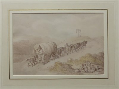 Lot 662 - Thomas Rowlandson (1756-1827) Laden wagon and horses climbing a hill  Pencil and watercolour,...