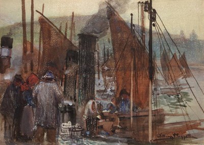 Lot 666 - William Hoggatt RI, RBC, RCamA (1880-1961)  "Fishing Boats Port St. Mary " (Isle of Man)...