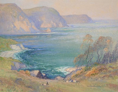 Lot 667 - William Hoggatt RI, RBC, RCamA (1880-1961)  "Autumn on the Manx Coast "  Signed, with original...