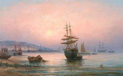 Lot 674 - William Thornley (fl.1859-1898) Sunset on the coast Signed, oil on canvas, 24cm by 39cm  See...