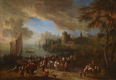 Lot 682 - Circle of Franz de Paula Ferg (1689-1740) Austrian A bustling harbour scene with horses and figures