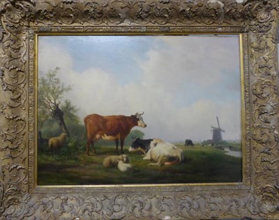 Lot 684 - Hendrikus van de Sande Bakhuyzen (1795-1860) Dutch Cattle and sheep at rest, in a landscape...