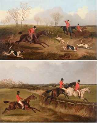 Lot 690 - John Dalby (c.1838-1853)  Huntsmen and hounds on the scent  Huntsmen crossing a fence and in...