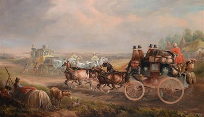 Lot 692 - Charles Cooper Henderson (1803-1887)  Hull to London Royal Mail coach passing another on the...