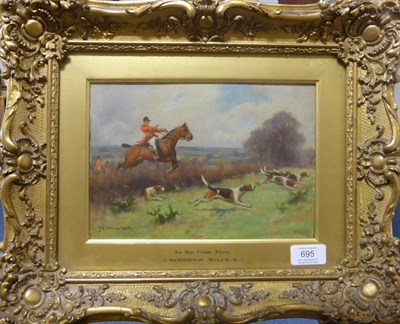 Lot 695 - John Sanderson-Wells (1872-1955)  "As the Crow Flies "  Signed, oil on board, 16cm by 24cm