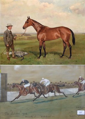 Lot 697 - Alfred Grenfell Haigh (1870-1963)  "Donnetta " - Standing at Newmarket Heath held by the reins...