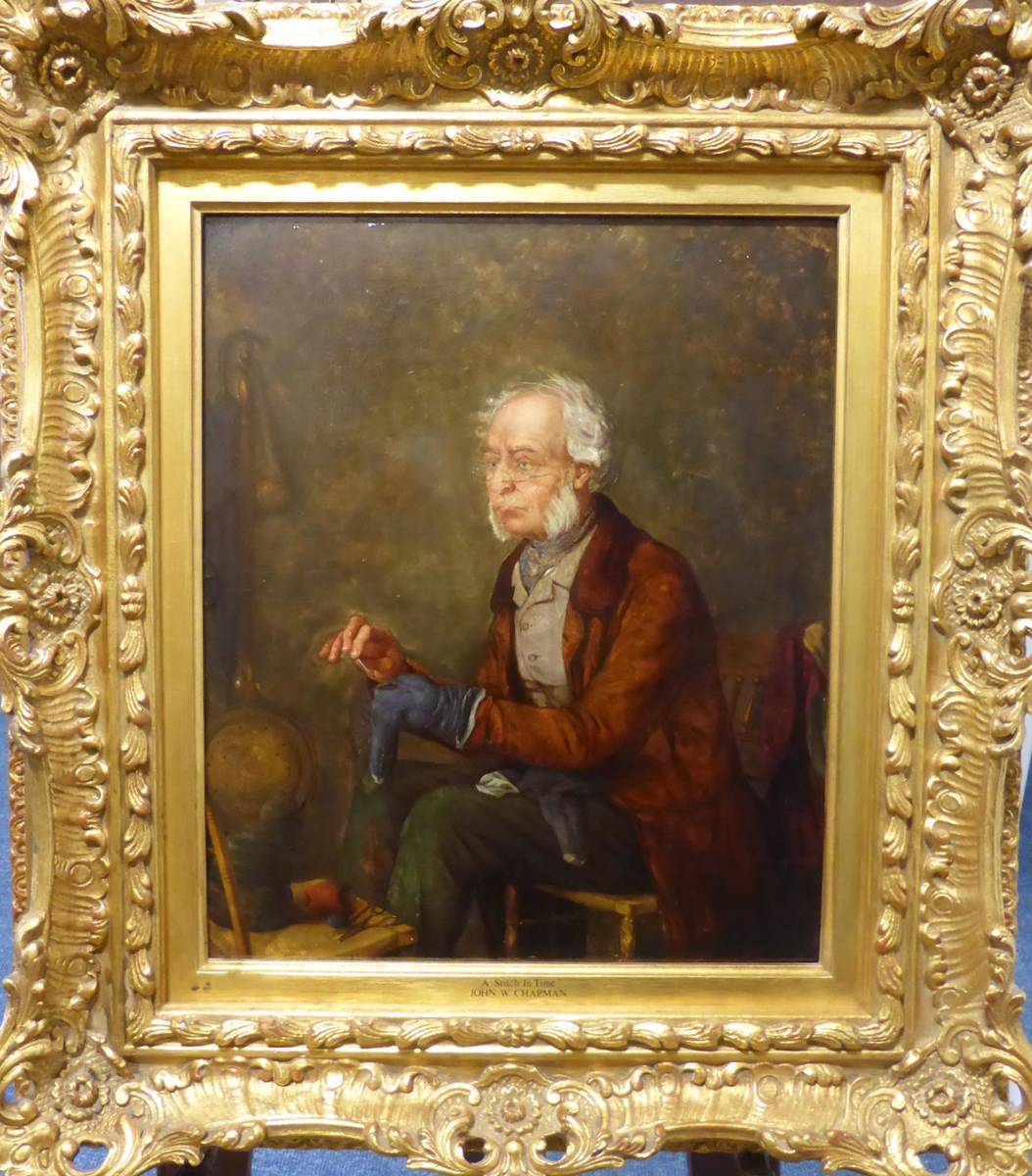 Lot 702 - John Watkins Chapman (1880-1903)   "A Stitch In Time "  Oil on board, 34cm by 29cm