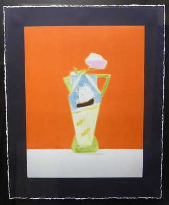 Lot 723 - Cragie Aitchison CEB, RA, RSA (1926-2009)   "Still life on Vermillion " Signed and numbered 9/85 in