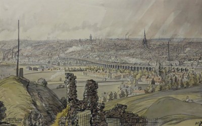 Lot 740 - Frederick (Fred) Cecil Jones RBA (1891-1966)  "Wakefield from Sandal Castle " Signed, inscribed and