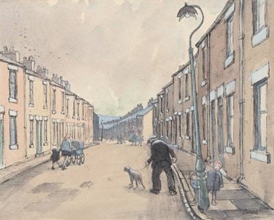 Lot 753 - Norman Stansfield Cornish (1919-2014) A view of Craddock Street, Spennymoor with a man walking...