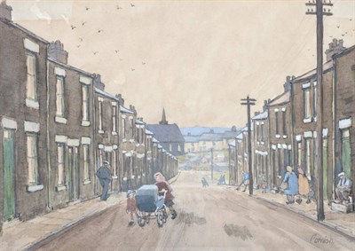 Lot 754 - Norman Stansfield Cornish (1919-2014) A view of Salvin Street, Spennymoor, with Holy Innocents...