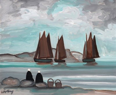 Lot 758 - Markey Robinson (1917-1999) Irish   "Hookers "  Signed, oil on board, 49.5cm by 59.5cm  See...