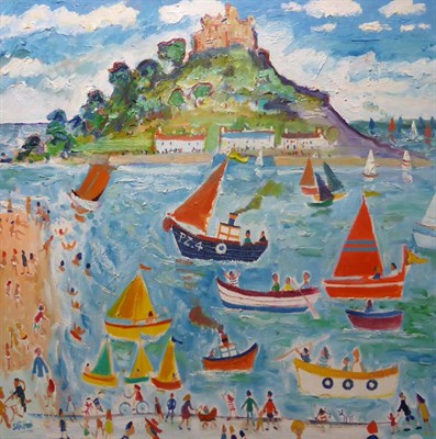 Lot 763 - Simeon Stafford (b.1956)  "Sailing Round St. Michael's Mount " Signed, inscribed verso, oil on...