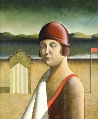 Lot 772 - Stephen Mangan (b.1964) Scottish  "Swimmer II ", 2004  Inscribed verso, oil on canvas, 59.5cm...