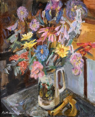 Lot 774 - Katherine Church (1910-1999)   "Summer Flowers in a Staffordshire Jug "  Signed and dated...