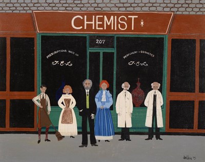 Lot 777 - Brian Shields  "Bráaq " FBA (1951-1997) The Chemist  Signed and dated (19)75, oil on canvas,...