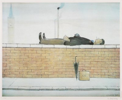 Lot 794 - After Laurence Stephen Lowry RA (1887-1976)  "Man Lying on a Wall " Signed in pencil and...