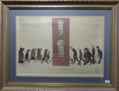 Lot 799 - After Laurence Stephen Lowry RA (1887-1976)  "The Meeting Point " Signed in pencil, with the...