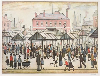 Lot 804 - After Laurence Stephen Lowry RA (1887-1976)   "Market Scene in a Northern Town " Signed in...